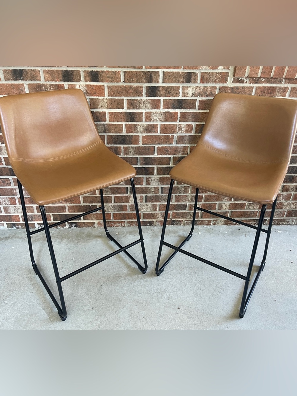 Amazon Tan Faux Leather Bar Stools with Black Metal Frame - Set of 2
